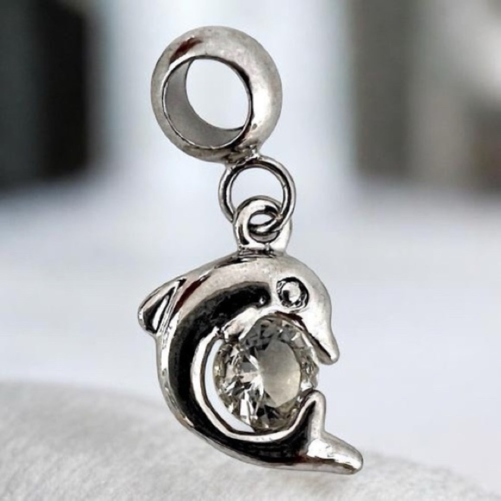 2/$18 Silver Dolphin Rhinestone Charm - mix and match - all charms